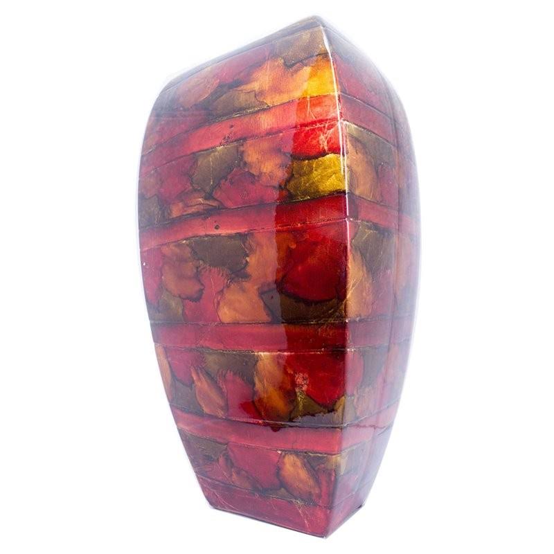 16.25x22 Foil and Lacquer Tapered Modern Ceramic Vase in Red/Gold W1242