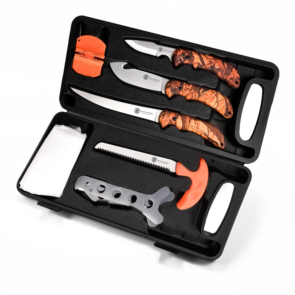 8 Pieces Hunting Deer Knife Set with Nylon Belt Sheath U200339