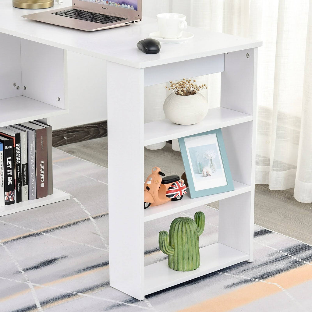 360 Rotating L Shaped Corner Desk with Bookshelves P238