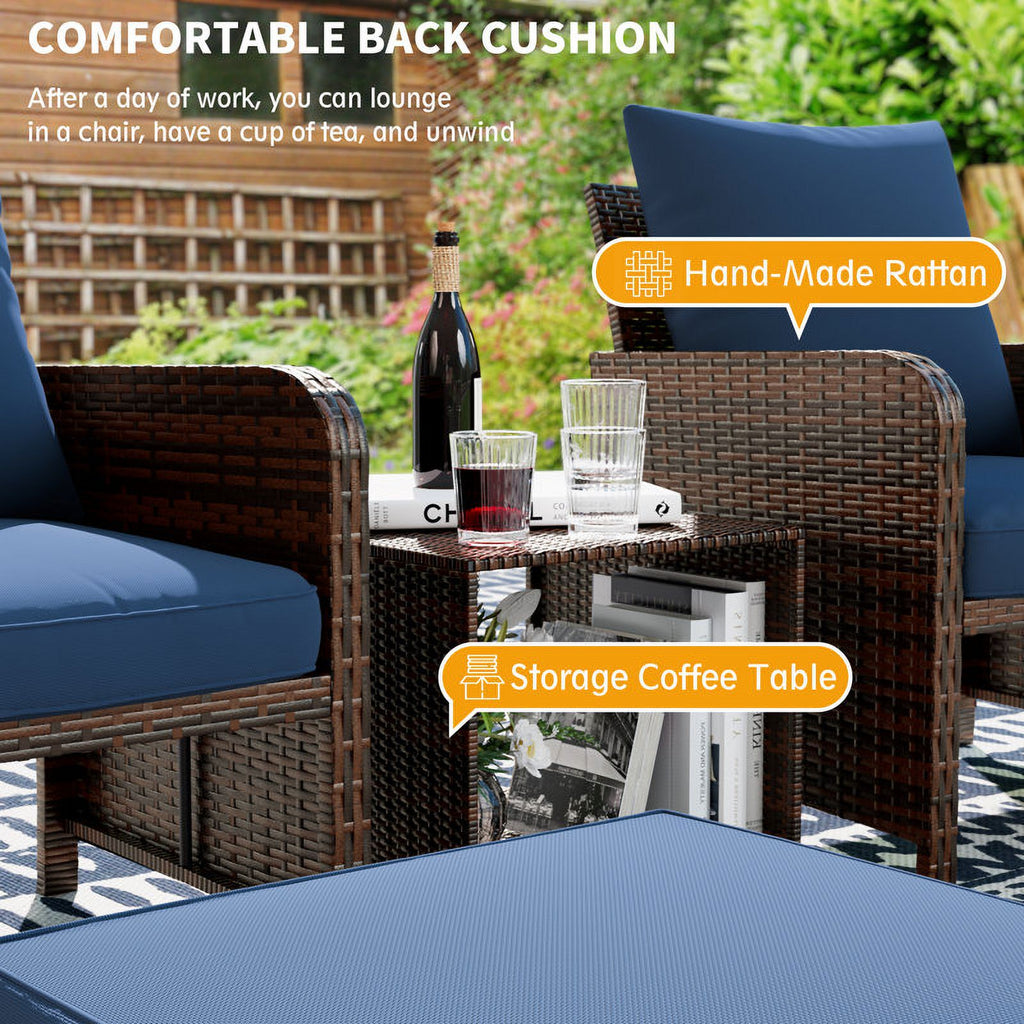 Navy 5 Piece PE Wicker Patio Furniture Set D624443