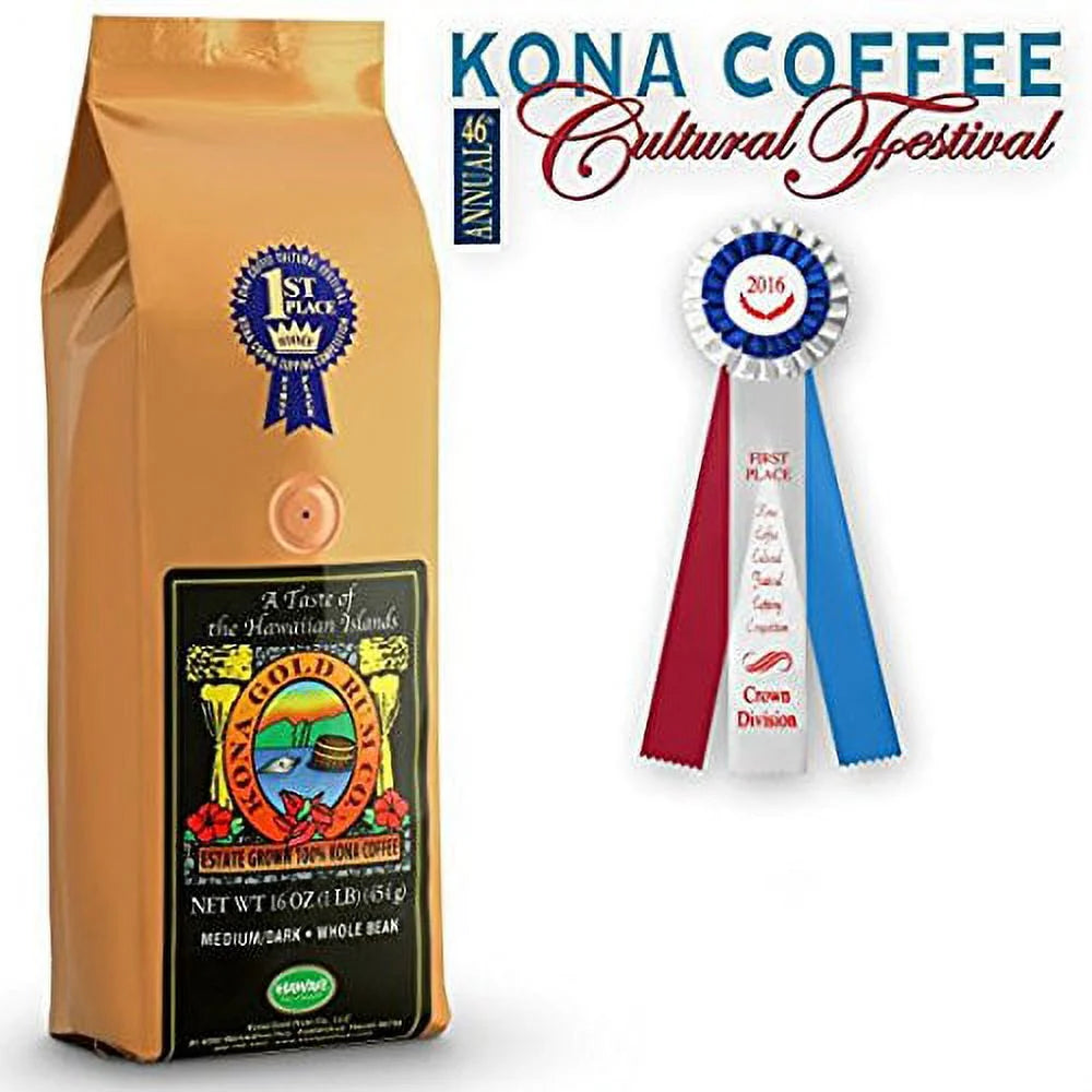 100% Kona Coffee Whole Beans 16 oz Medium Dark Roast U685513