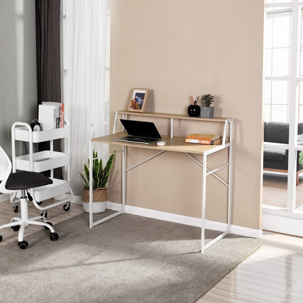 Computer Desk with Storage Shelf, Oak White, 39.4x18.9x35.4in, Pack of 2 D5195