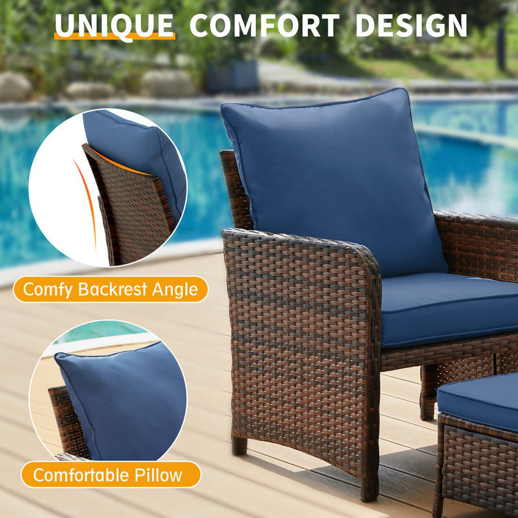 Navy 5 Piece PE Wicker Patio Furniture Set D624443