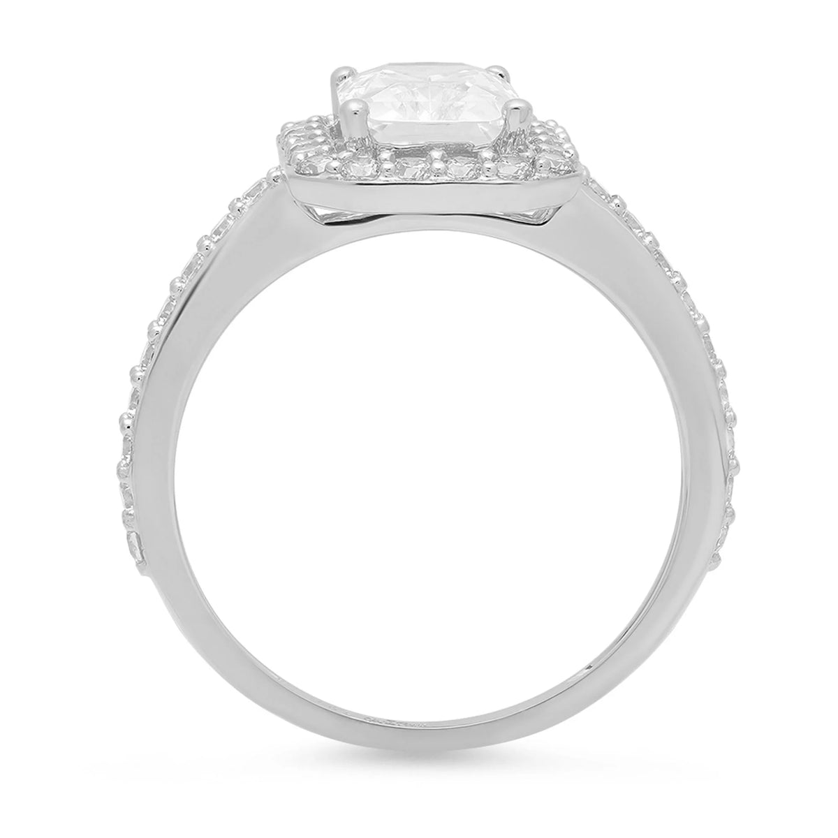 Emerald Cut Simulated Alexandrite Halo Ring, 18k White Gold, Size 3.75 O367