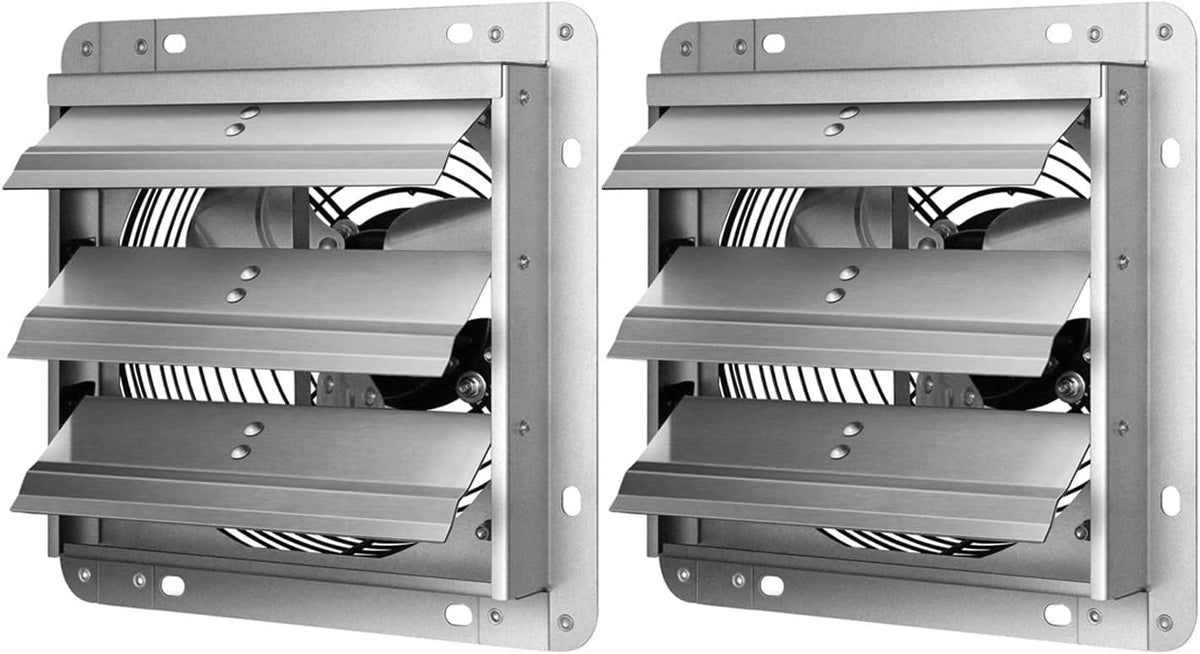 14 Inch Shutter Exhaust Fan Aluminum, 1650RPM, 1000 CFM, 2-Pack, Silver L49917
