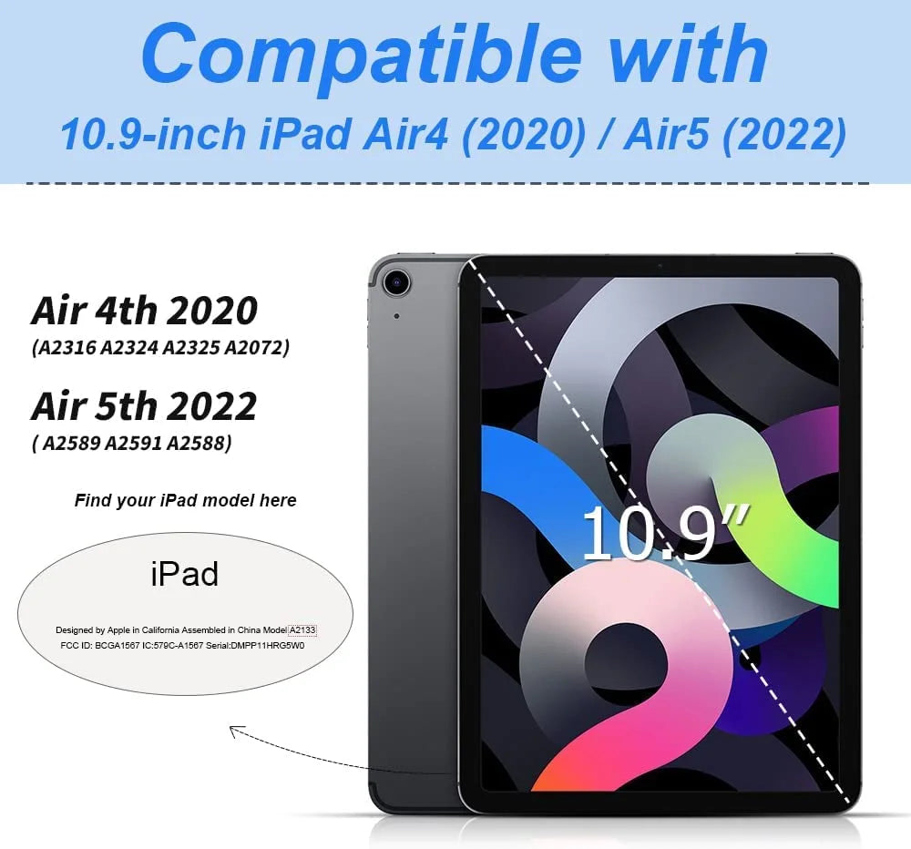 Keyboard Case for iPad Air 5th Generation 2022 / iPad Air 4th Generation 2020 with Pencil Holder, Magnetically Detachable Wireless Keyboard Stand Cover for ipad Air 4/5 10.9 Inch R25059