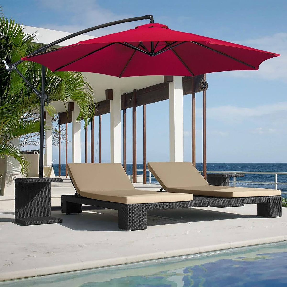 Navy Stripe Cantilever Patio Umbrella with Stand X30682