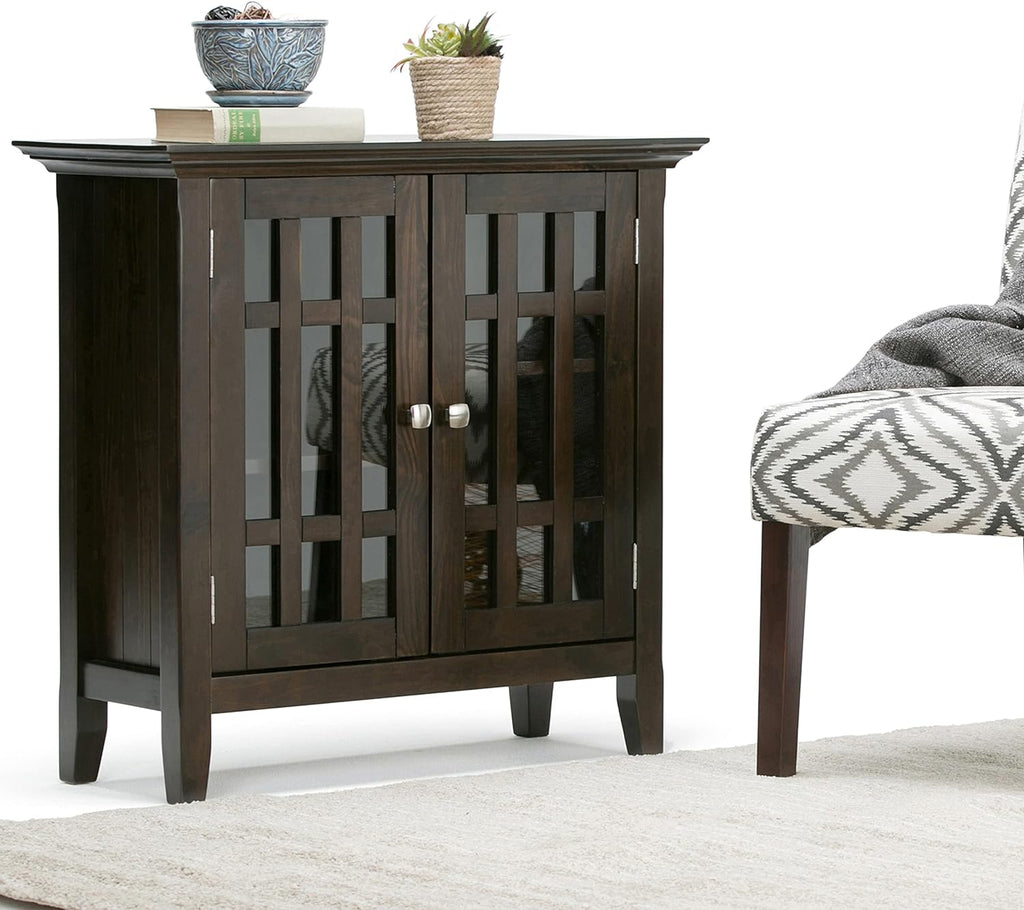 Farmhouse Grey Solid Wood Media Cabinet with 2 Tempered Glass Doors X437646