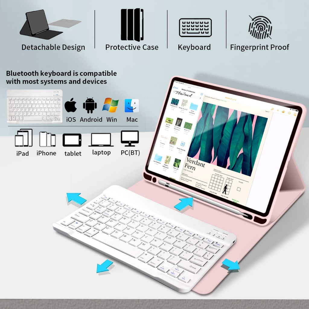 Keyboard Case for iPad Air 5th Generation 2022 / iPad Air 4th Generation 2020 with Pencil Holder, Magnetically Detachable Wireless Keyboard Stand Cover for ipad Air 4/5 10.9 Inch R25059