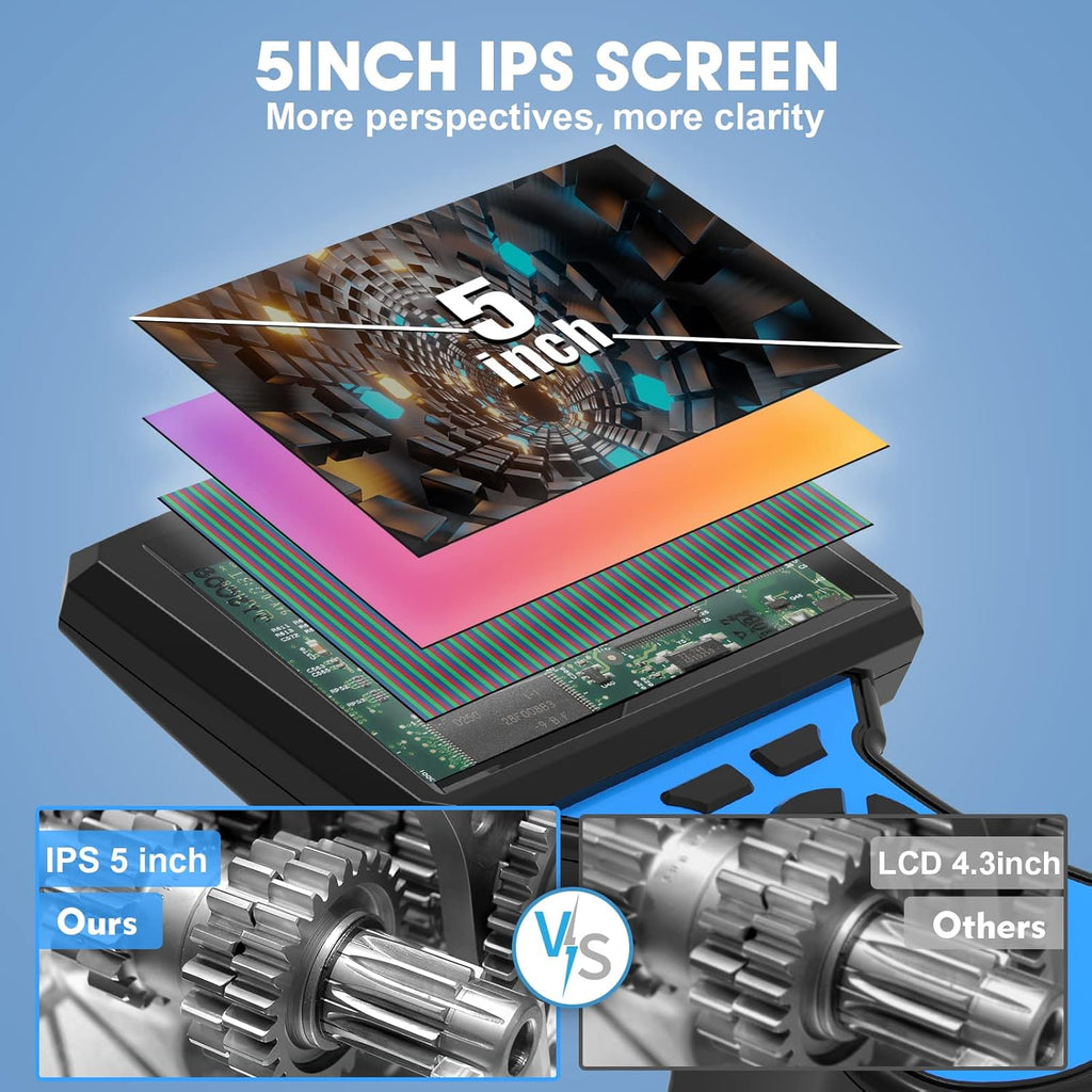 Triple Lens Endoscope Camera with 5 Inch IPS Screen and 16.5ft Semi-Rigid Cable N70286