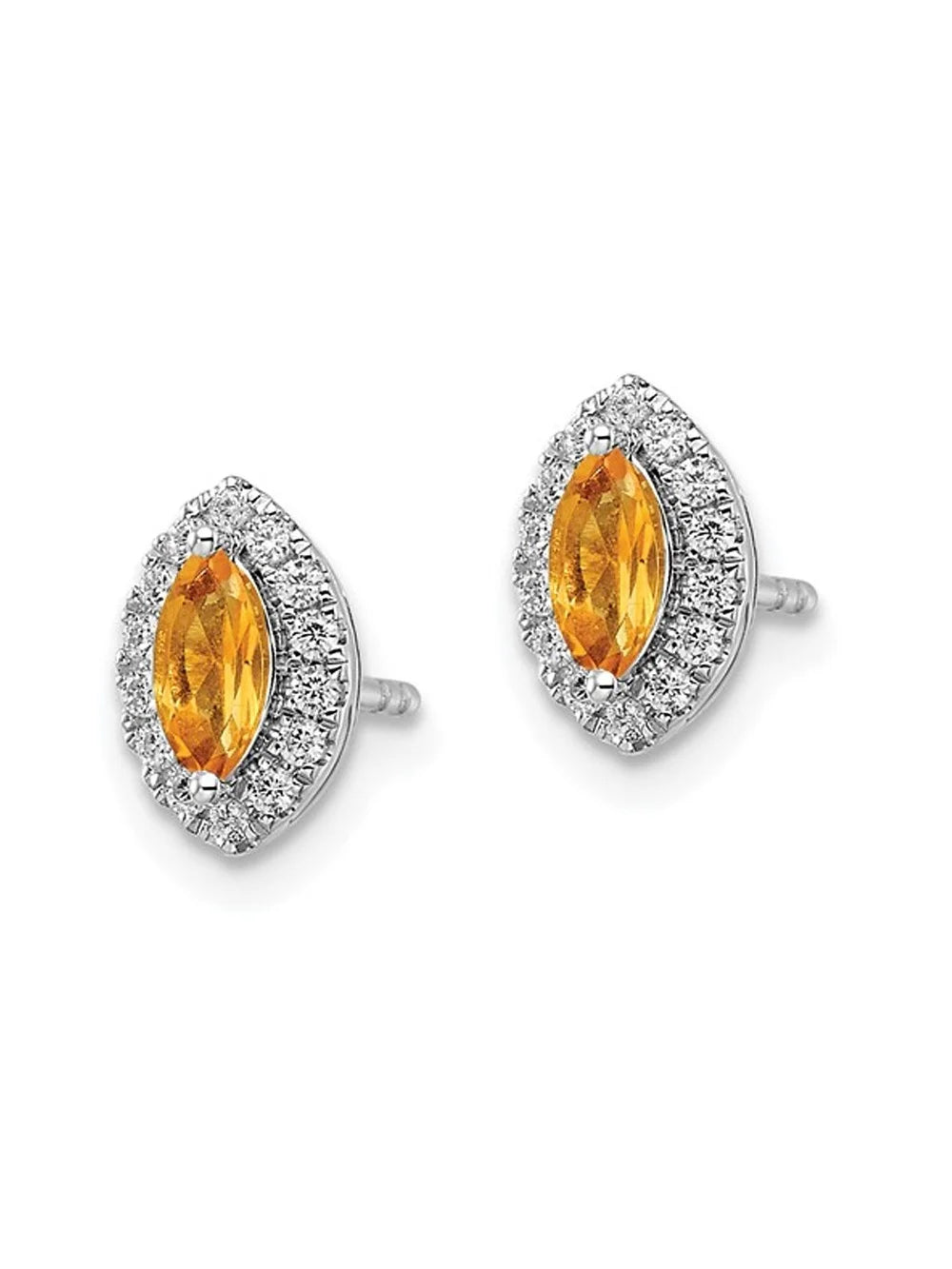 Citrine Halo Earrings in 14K White Gold with Lab-Grown Diamonds F5402