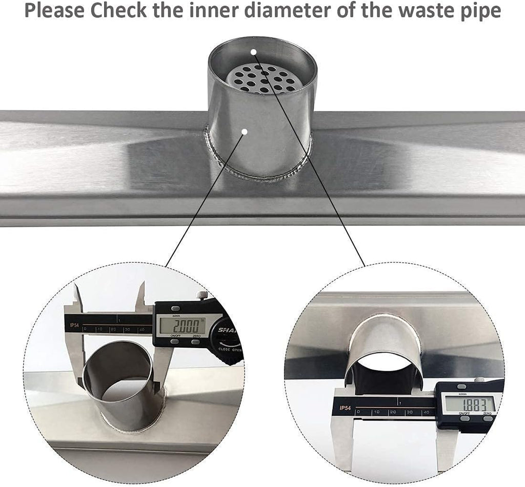 28-Inch Brushed 304 Stainless Steel Rectangle Shower Drain with Tile Insert Grate H4793