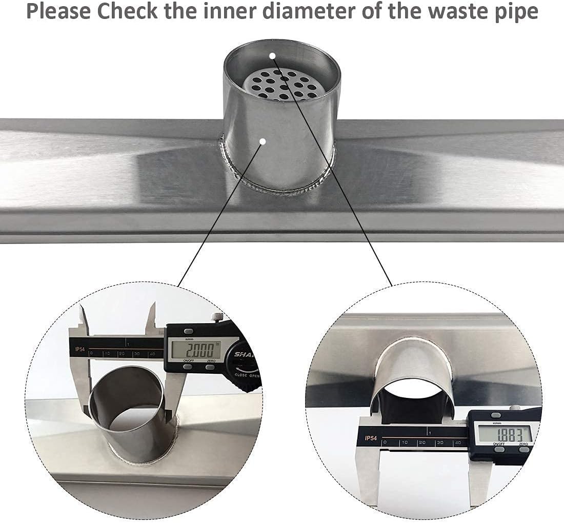 28-Inch Brushed 304 Stainless Steel Rectangle Shower Drain with Tile Insert Grate H4793