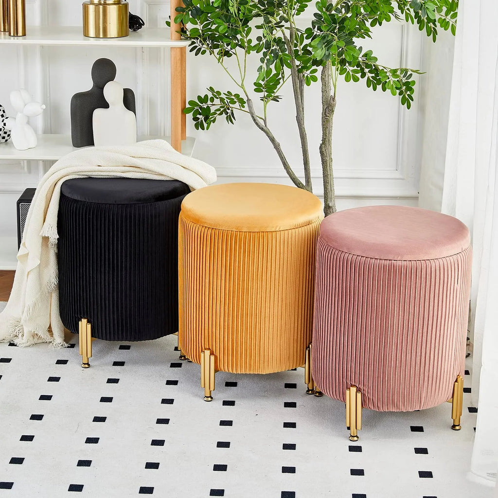 Black Velvet Round Ottoman with 23Qt Storage A75032