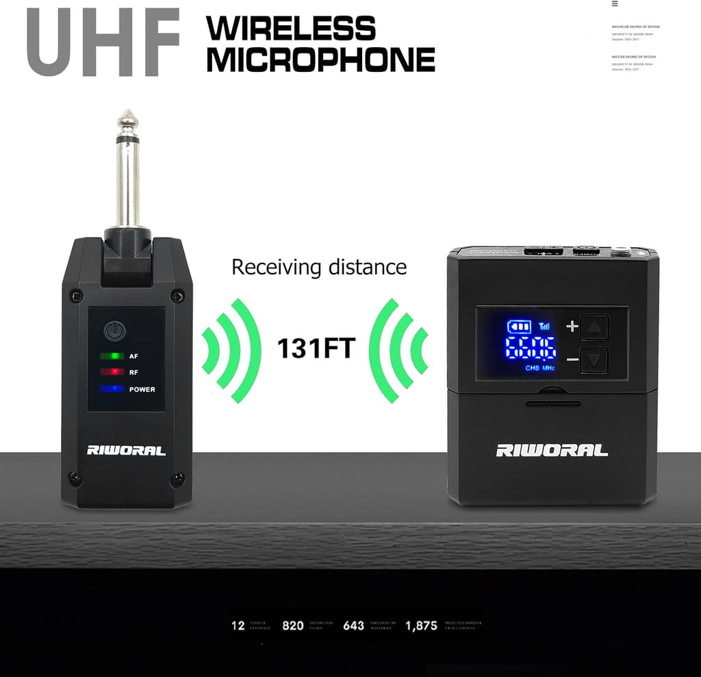 UHF Wireless Microphone System with Lavalier Mic, Headset Mic, Handheld Mic, Transmitter & Receiver, Pack of 2 H650063