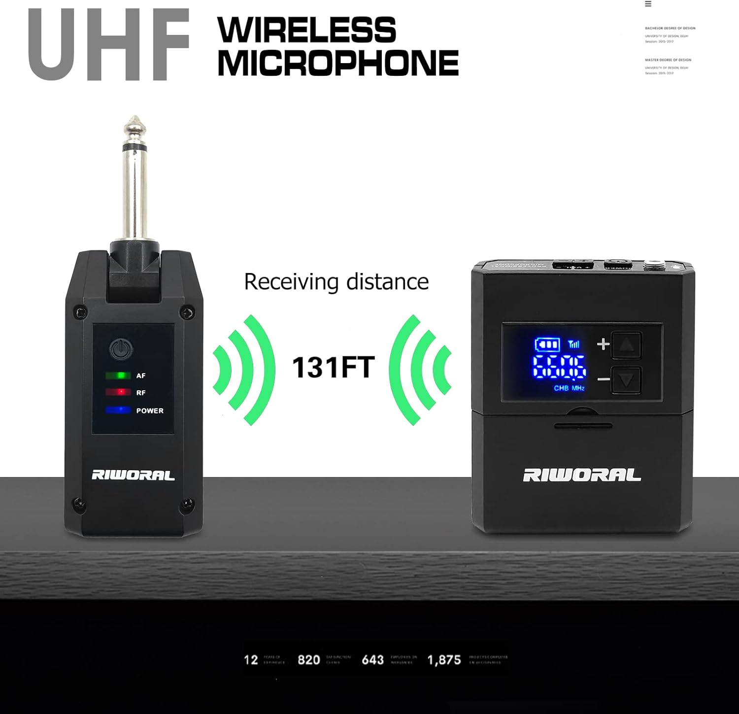 UHF Wireless Microphone System with Lavalier Mic, Headset Mic, Handheld Mic, Transmitter & Receiver, Pack of 2 H650063