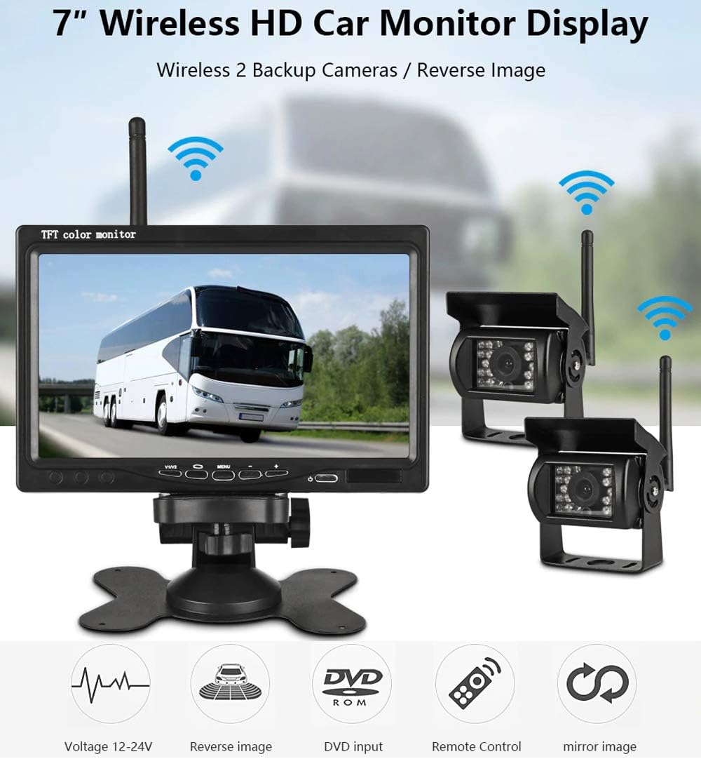 4pcs Wireless Vehicle Backup Cameras Plus 7 Monitor Parking Assistance System D887276