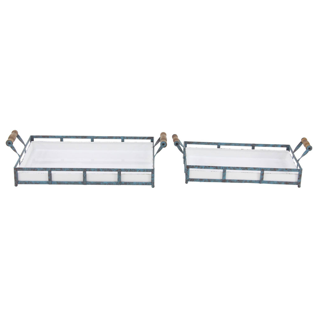 Set of 2 Blue Metal Farmhouse Tray K5309