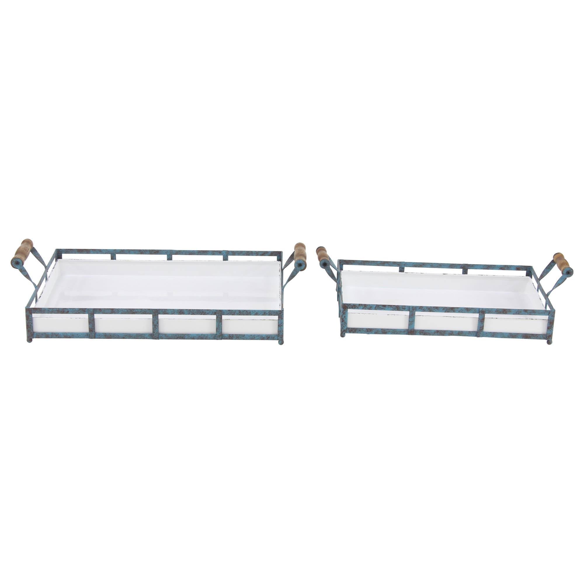 Set of 2 Blue Metal Farmhouse Tray K5309