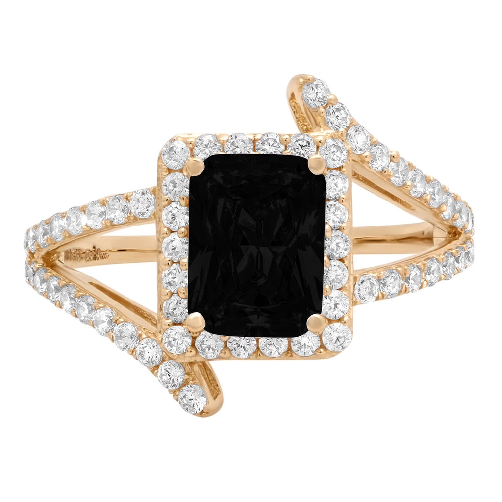 Emerald Cut Black Onyx 18k Yellow Gold Engagement Ring R2007