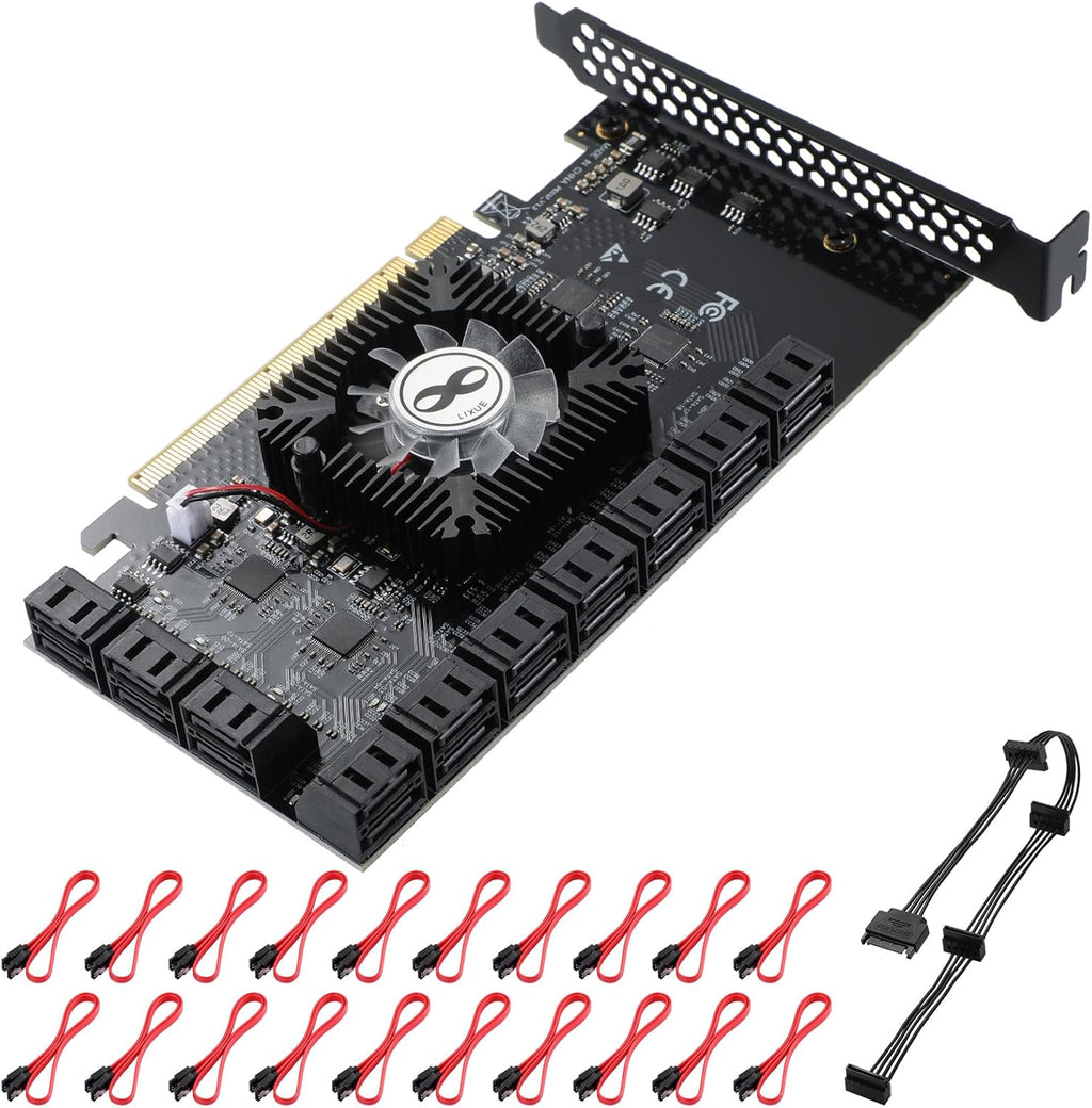 24 Port PCIe SATA 3.0 Card with SATA Cables and Power Splitter Cable G95510