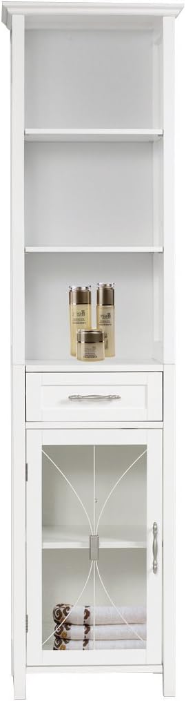 White Linen Cabinet with 1 Drawer and 3 Open Shelves Y616