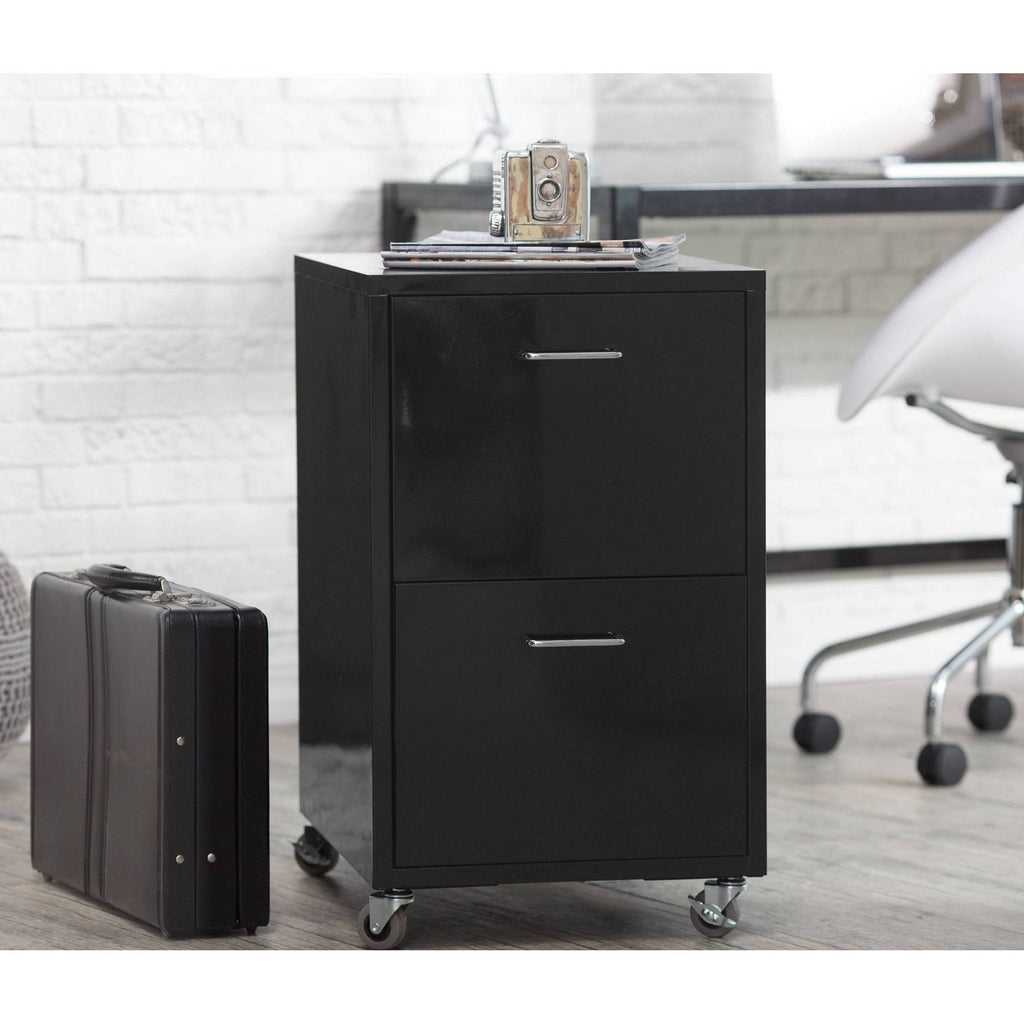 Black Metal 2-Drawer Mobile File Cabinet V399