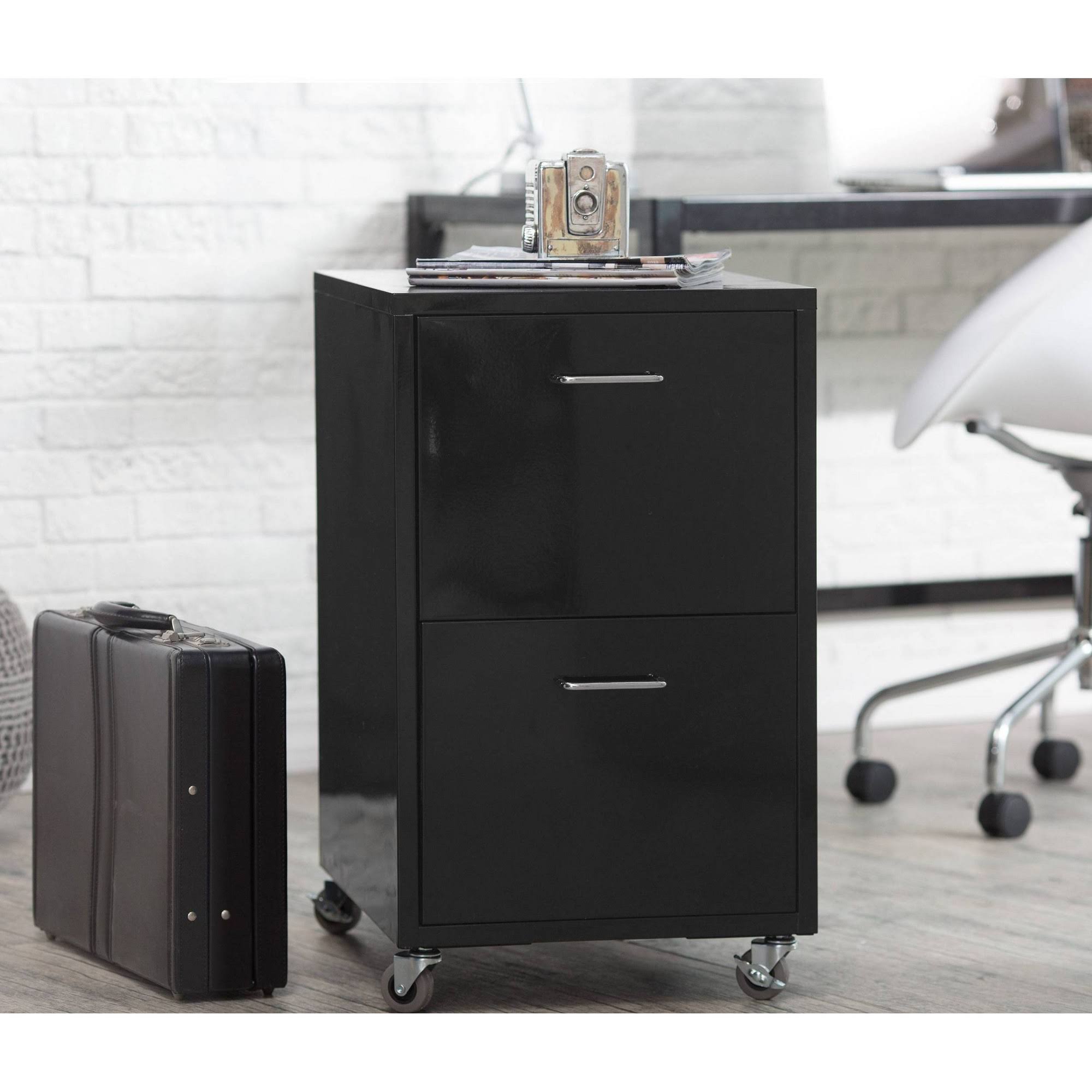 Black Metal 2-Drawer Mobile File Cabinet V399