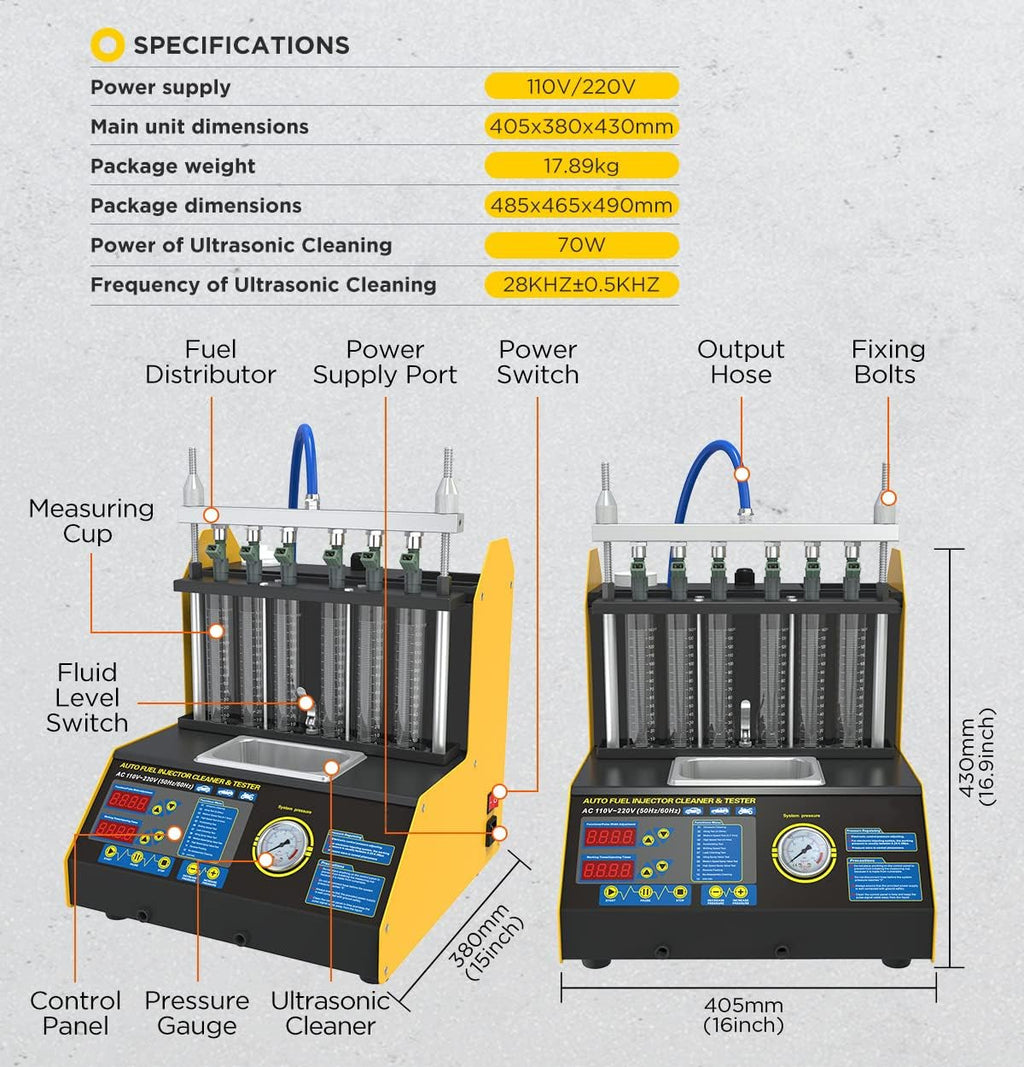 6 Cylinder Ultrasonic Fuel Injector Cleaner and Tester 110V/220V P3512