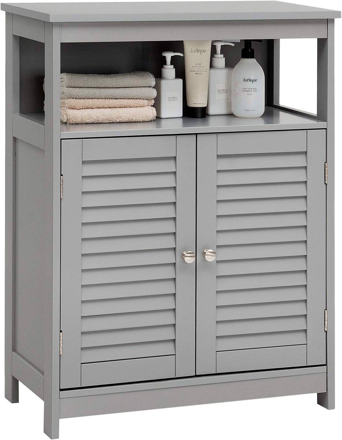 Grey Wooden Freestanding Bathroom Floor Cabinet with Double Shutter Door & Adjustable Shelf K999