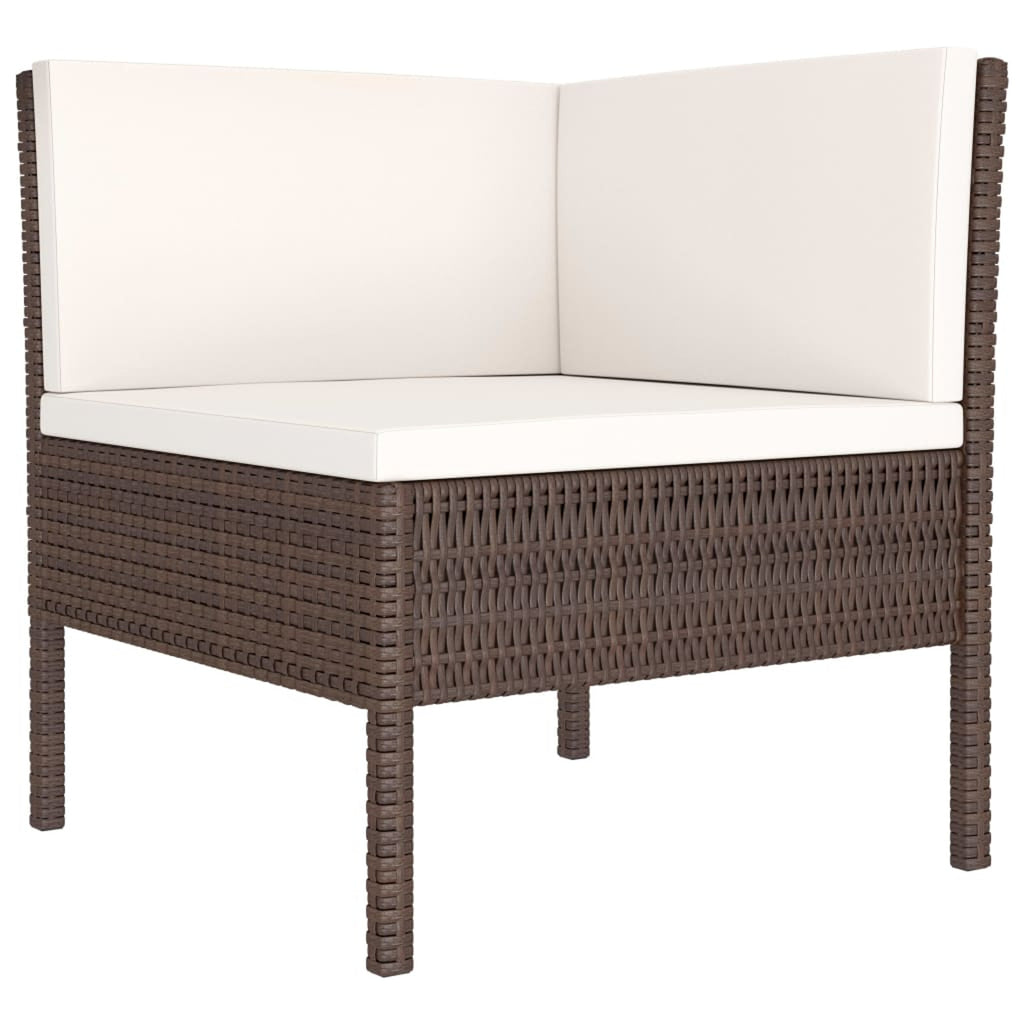 6 Piece Patio Lounge Set with Cream White Cushion Brown Poly Rattan Sectional Outdoor Furniture Set O134
