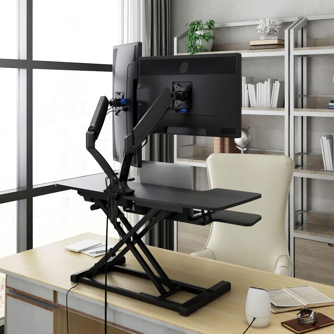 Electric Standing Desk Converter with Quick Release Keyboard Tray I649894
