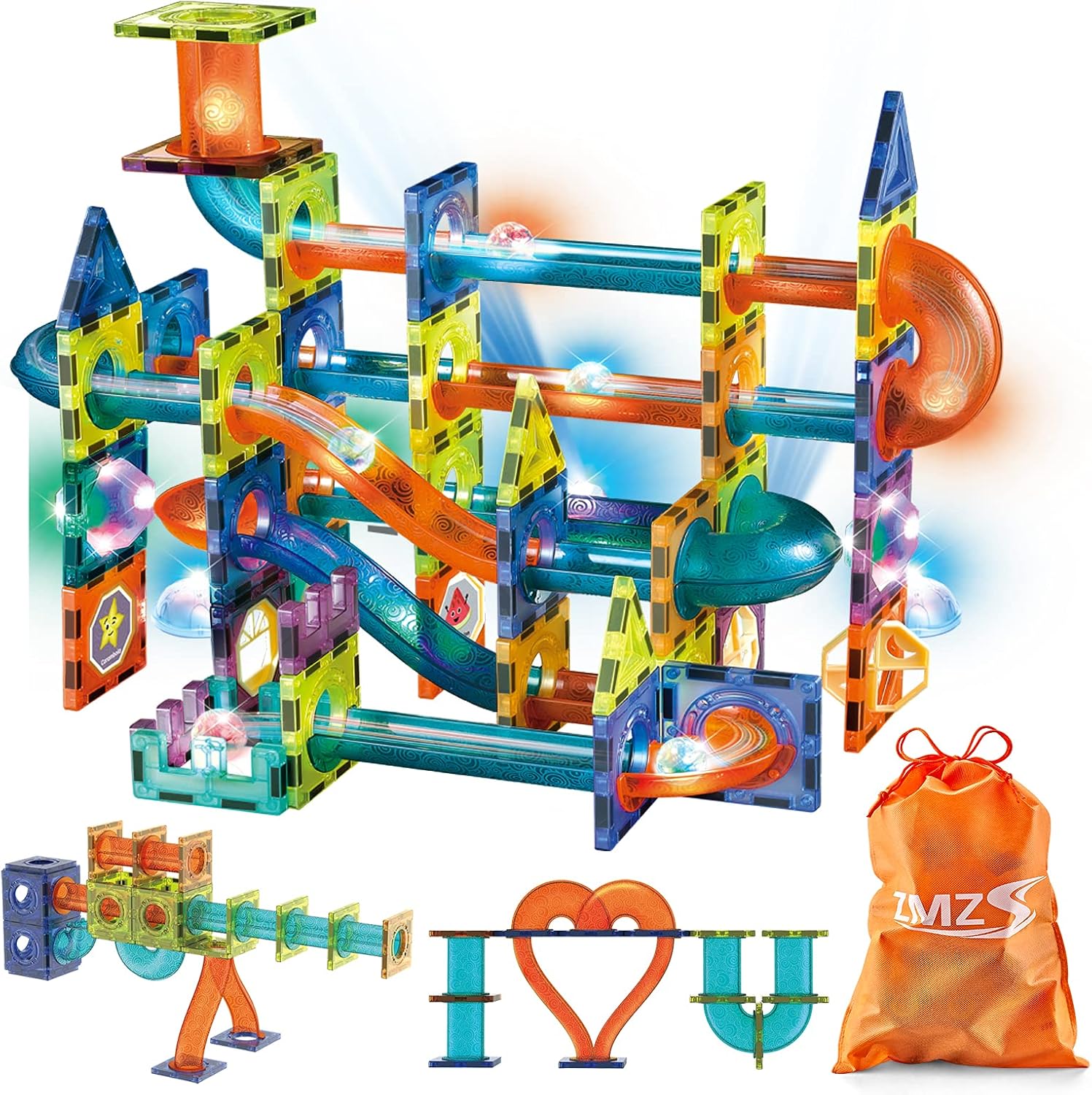 Magnetic Tiles Marble Run 89 Piece 3D STEM Building Blocks Set Q89598