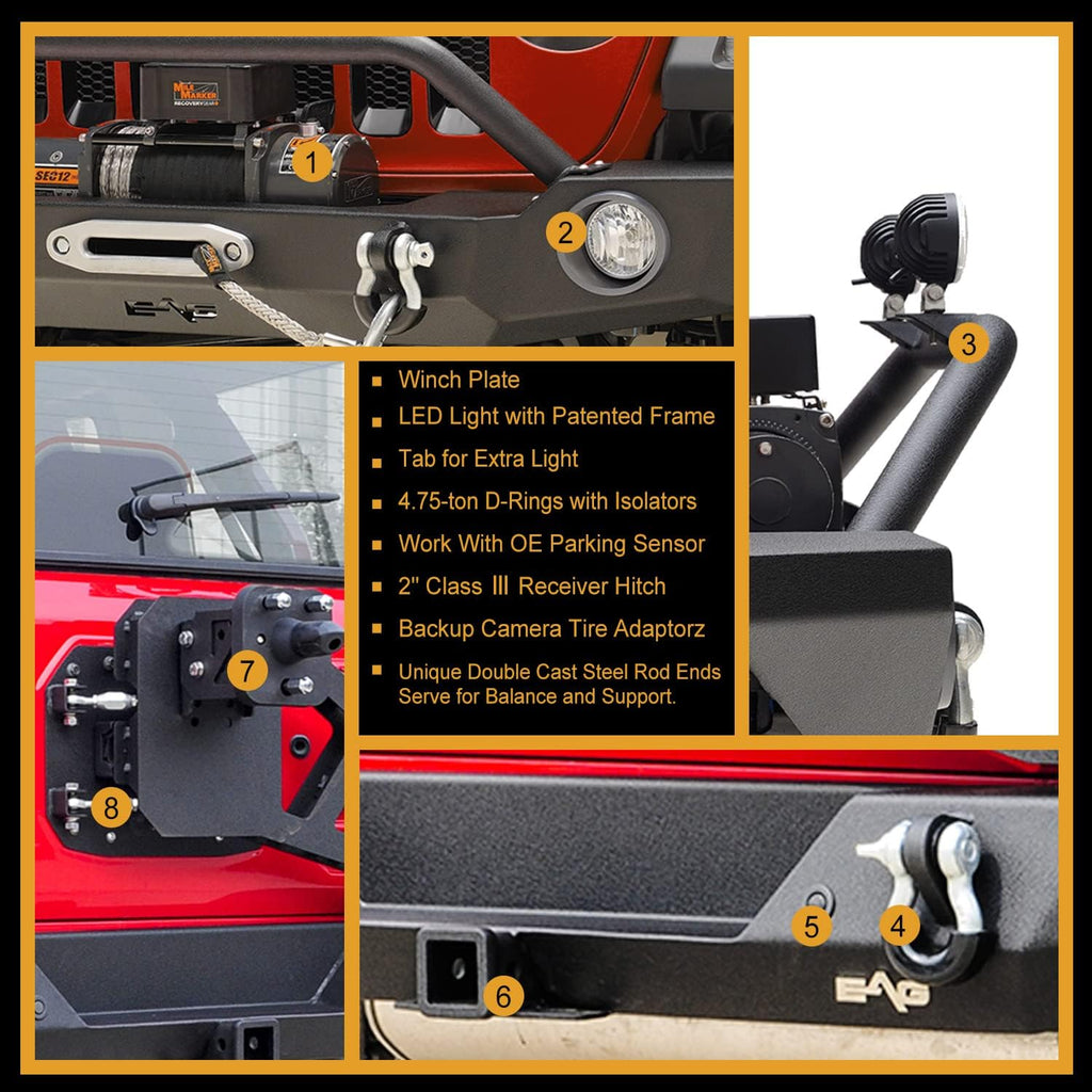 Rock Crawler Front Bumper with Tire Carrier Combo for Wrangler JL Z91205