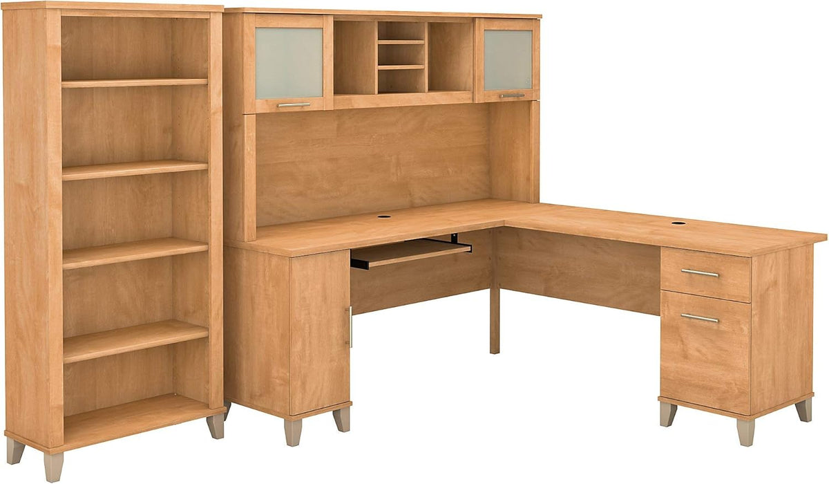 L Shaped Desk with Hutch and 5 Shelf Bookcase, 72W, Storm Gray C570476