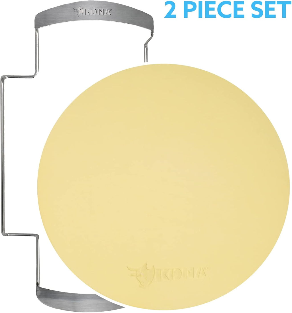 14" Round Cordierite Pizza Stone with Metal Support Stand Pack of 2 D738