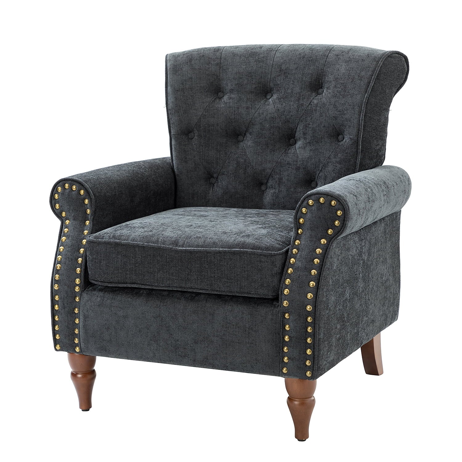 Charcoal Upholstered Accent Chair with Wood Legs R544