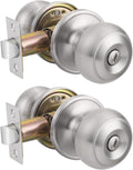 Brushed Nickel Passage Door Knobs Interior Keyless Round Door Knobs, 6 Pack D409