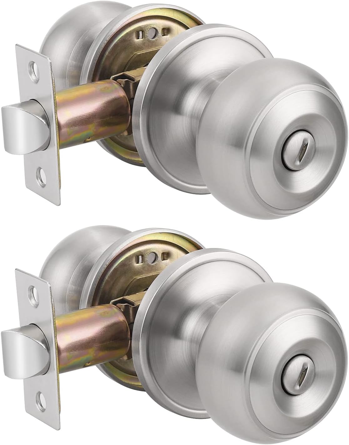 Brushed Nickel Passage Door Knobs Interior Keyless Round Door Knobs, 6 Pack D409