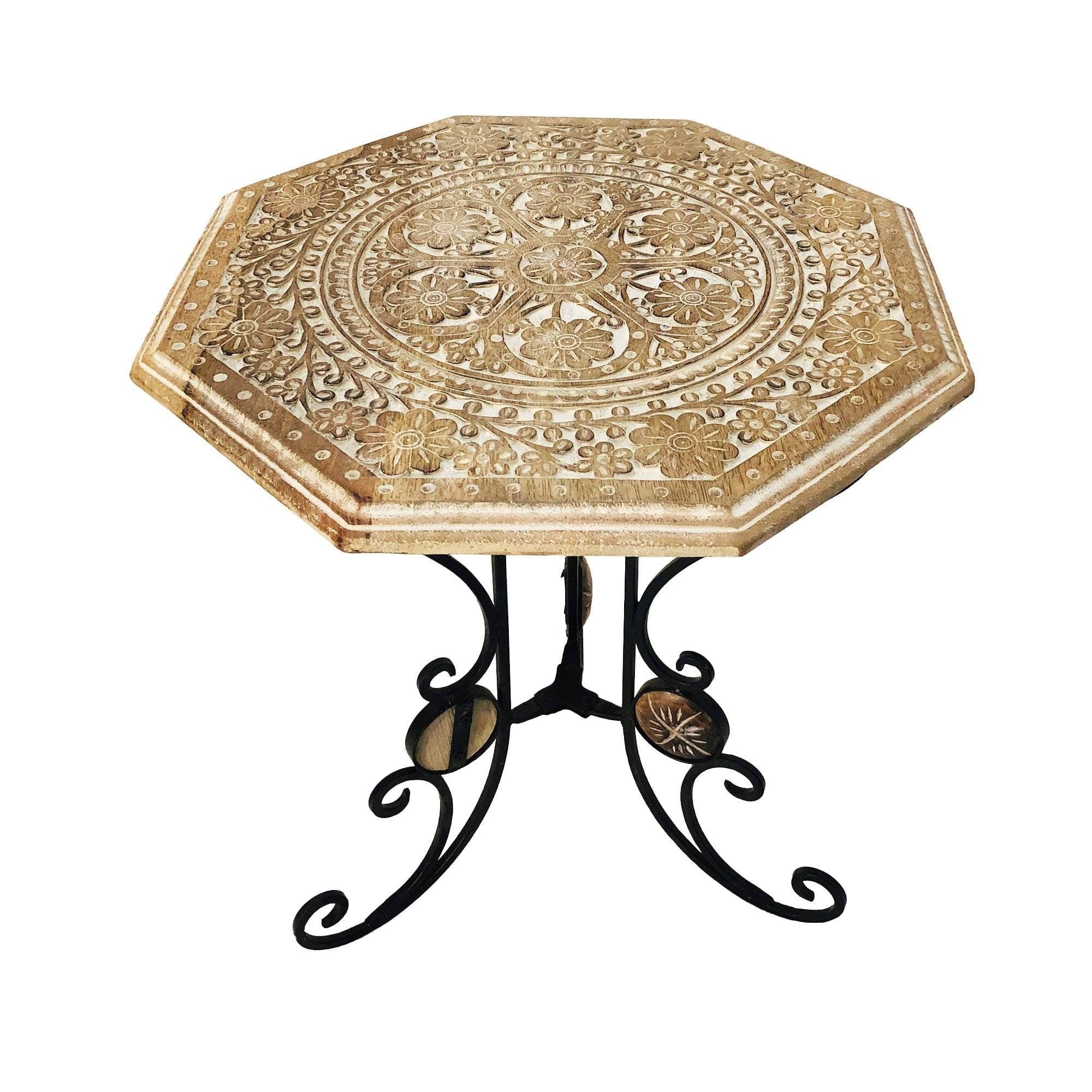 Octagonal Mango Wood Table with Scrolled Foldable Legs M1023
