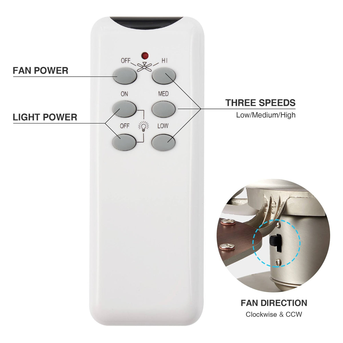 Brushed Nickel Ceiling Fan with Light and Remote Control S197
