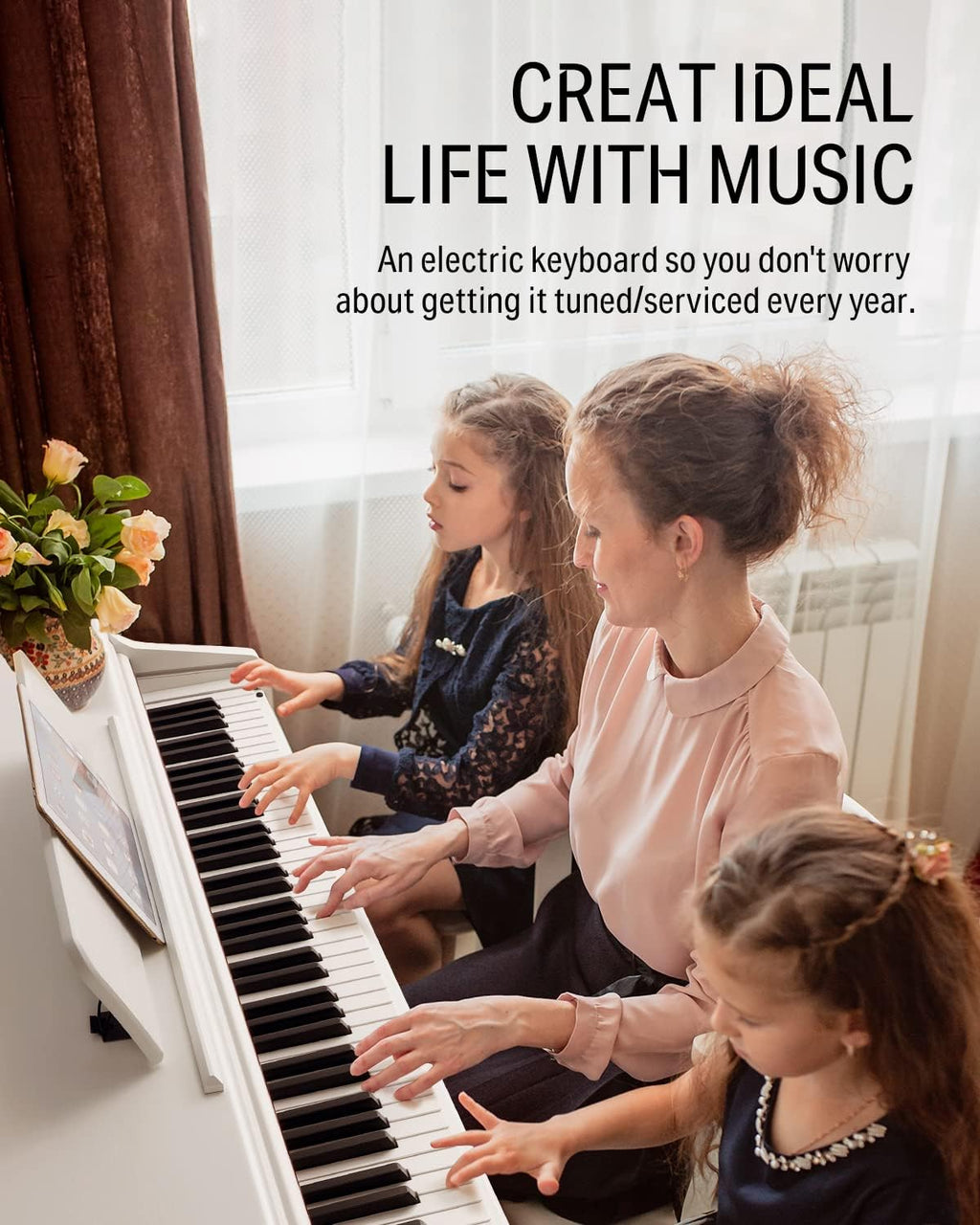 White 88-Key Weighted Action Digital Piano Bundle with Furniture Stand and Power Adapter V145222