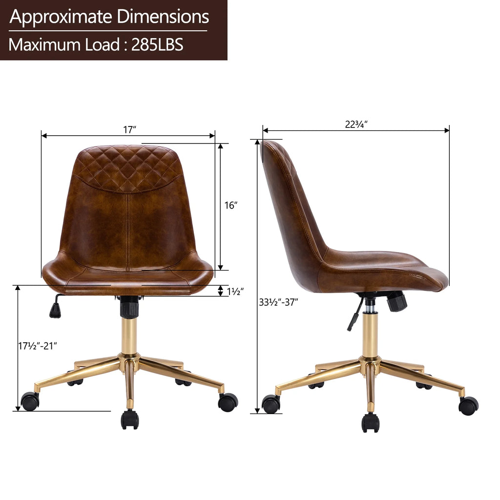 Yellowish Brown Faux Leather Swivel Task Chair with Gold Legs D28152