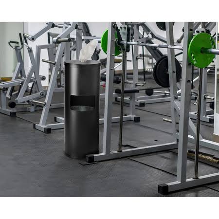 Black Floor Stand Gym Wipe Dispenser with Built-in Trash Can R356652
