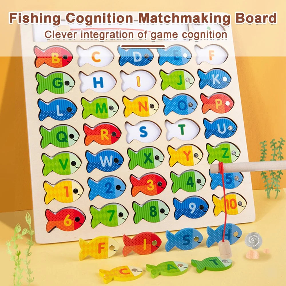 Magnetic Fishing Game for Kids 39 Pcs Wooden with 2 Magnetic Rods J808