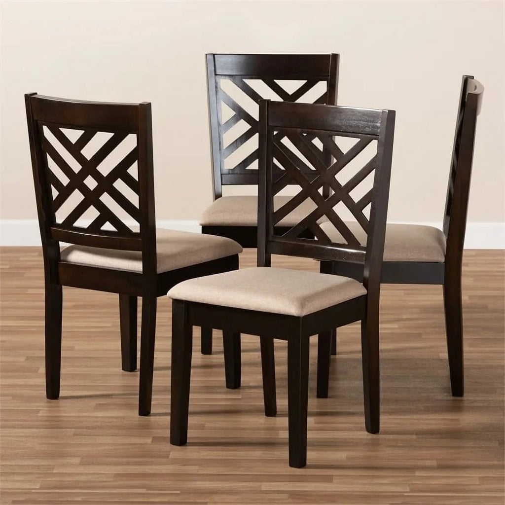 Mid-Century Wood Dining Chair in Sand and Brown (Set of 4) C524
