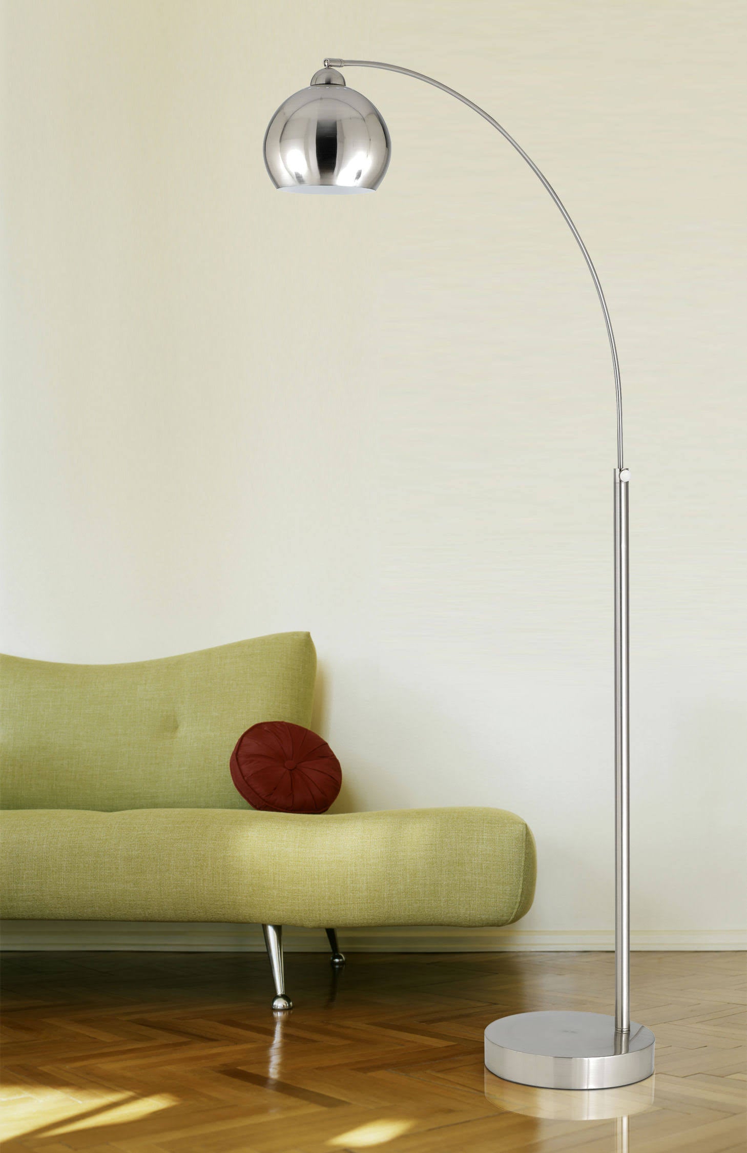 Brushed Steel Arc Floor Lamp with Metal Shade A36076