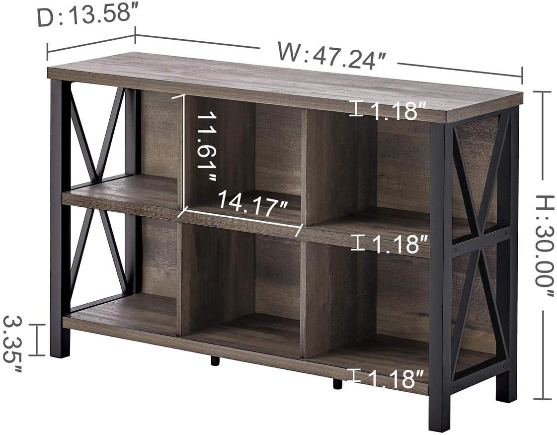 Rustic 6 Cube Storage Organizer with Shelf, Wood and Metal Cubby Bookcase (Walnut Brown, 47 Inch) G877