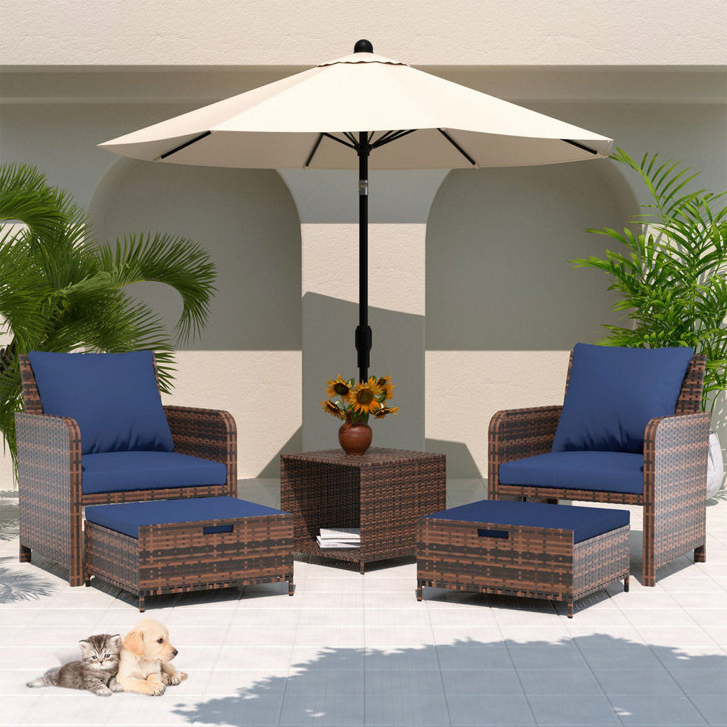 Navy 5 Piece PE Wicker Patio Furniture Set D624443