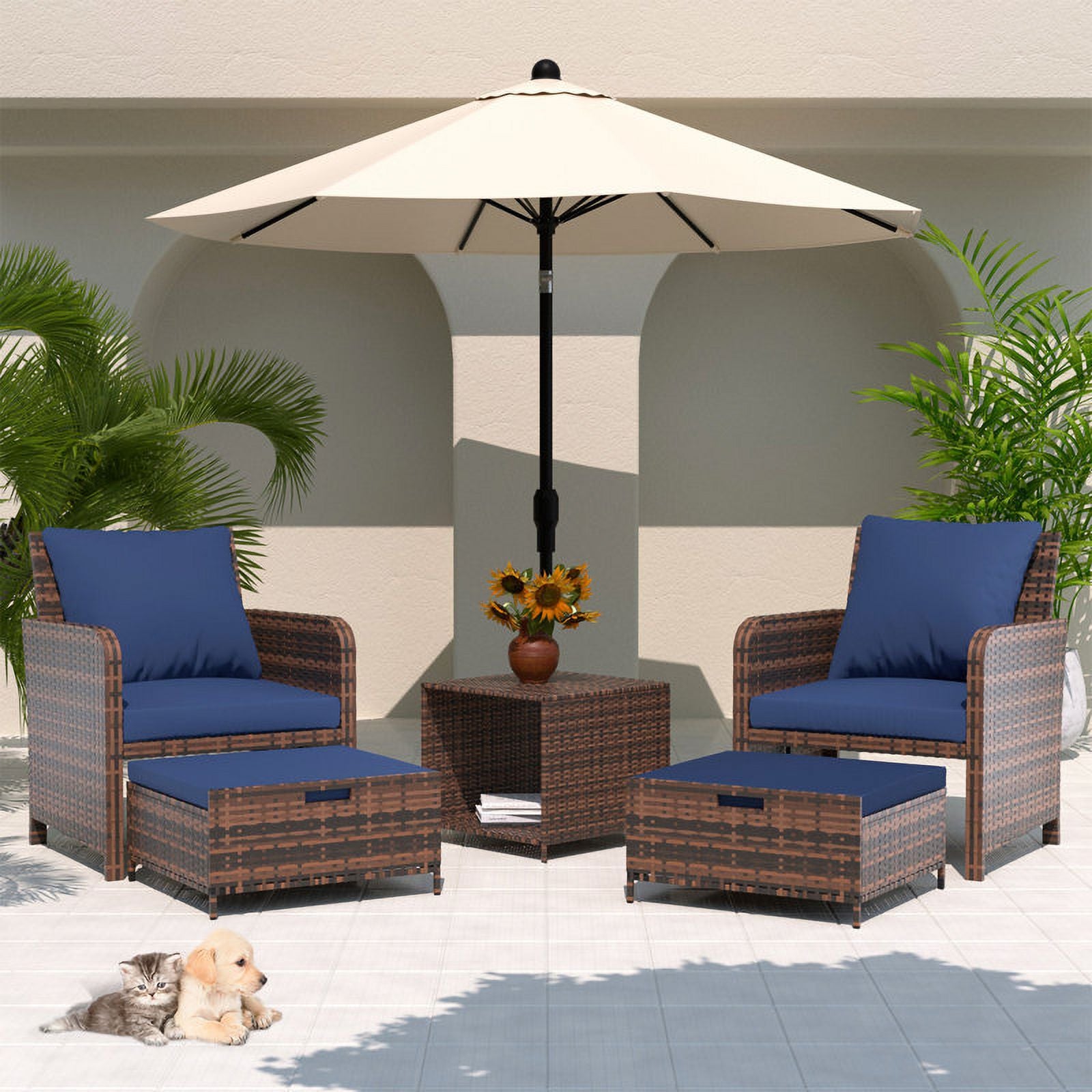 Navy 5 Piece PE Wicker Patio Furniture Set D624443
